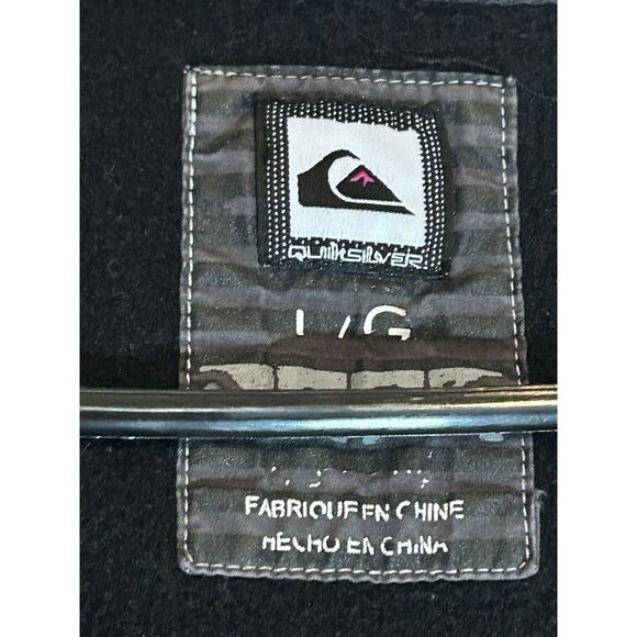 QuickSilver Jacket Mens L Black Full Zip Logo Fleece Sweatshirt Hoodie - Picture 4 of 8